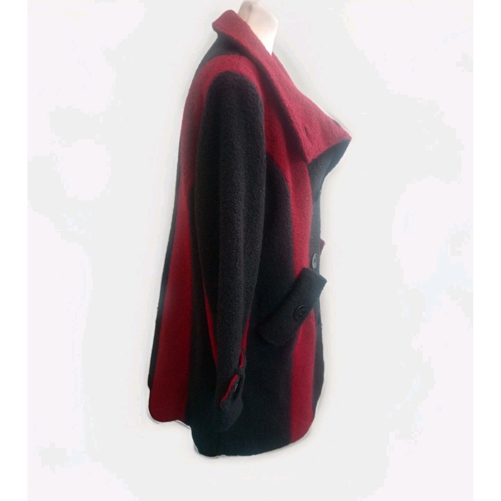 Mark Reed Red Black Statement Wool Trench Dress Jacket Size 12P Lined Old Money - Picture 4 of 13